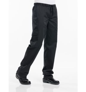 Pantalon de cuisinier noir M Baggy Chaud Devant
