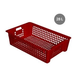Opengewerkte bak, stapelbaar en in elkaar passend Zonder deksel bordeauxrood plastic xx15.5 28 L geperforeerde bodem geperforeerde wanden Gilac