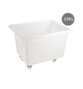 Bak met 2 vaste wielen waarvan 2 met rem Zonder deksel wit plastic xx64 170 L vaste bodem volle wanden Gilac