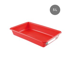 Platte haccp bak Zonder deksel rood plastic xx7.5 5 L vaste bodem volle wanden Gilac