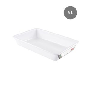 Platte haccp bak Zonder deksel wit plastic xx7.5 5 L vaste bodem volle wanden Gilac