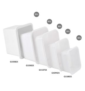 Diepe bak Zonder deksel wit plastic xx38 55 L vaste bodem volle wanden Gilac