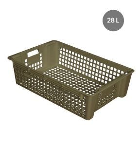 Opengewerkte bak, stapelbaar en in elkaar passend Zonder deksel grijs plastic xx15.5 28 L geperforeerde bodem geperforeerde wanden Gilac