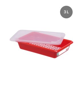 Platte haccp-bak met deksel With cover rood plastic xx8 3 L vaste bodem volle wanden Gilac
