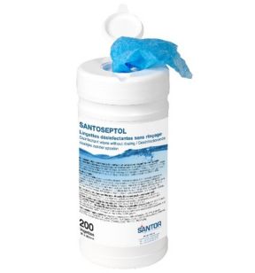 Lingettes désinfectantes sans rinçage Santoseptol Santor (200 pièces)