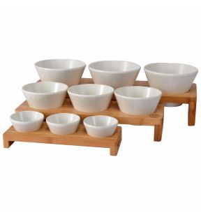 Présentoir buffet 3 bols rectangulaire bambou 29 cm Vollrath