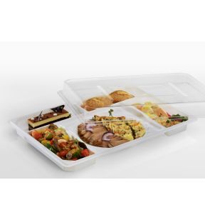Plateau repas avec couvercle rectangulaire blanc plastique 39,5x29,5 cm Alphaform (25 pièces)