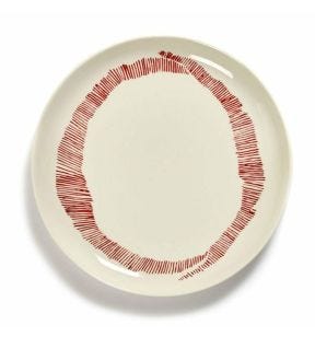 Plat bord rond White swirl - stripes red geglazuurd aardewerk Ø 22.5 Feast By Ottolenghi Serax