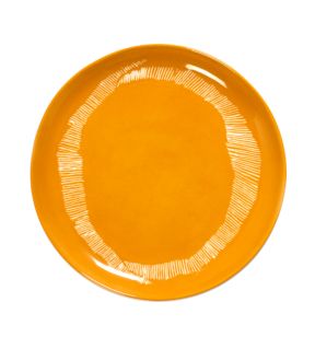 Assiette plate rond sunny yellow - stripes blanc grès émaillé Ø 22,5 cm Feast By Ottolenghi Serax