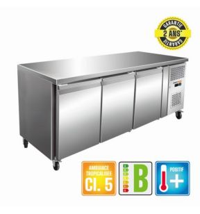 Table réfrigérée 3 portes pleines pose centrale froid positif 322 L 3 grilles Proinox