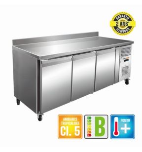Table réfrigérée 3 portes pleines avec dosseret froid positif 322 L 3 grilles Proinox