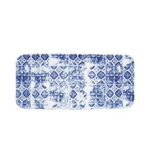 Assiette rectangulaire organique bleu porcelaine vitrifiée 35x16 cm Porto Dudson