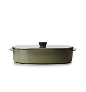 Plat avec couvercle ovale vert porcelaine culinaire 26x18,5 cm  Caractère Revol