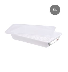 Platte haccp-bak met deksel With cover wit plastic xx8.5 5 L vaste bodem volle wanden Gilac
