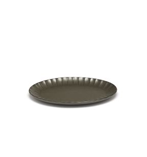 Assiette plate ovale vert grès émaillé 25x17,5 cm Inku Serax