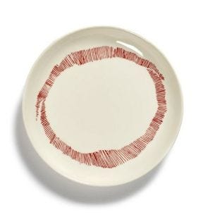 Plat bord rond White swirl - stripes red geglazuurd aardewerk Ø 16 Feast By Ottolenghi Serax
