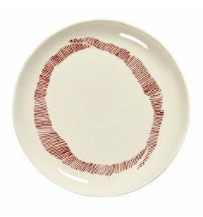 Plat bord rond White swirl - stripes red geglazuurd aardewerk Ø 19 Feast By Ottolenghi Serax