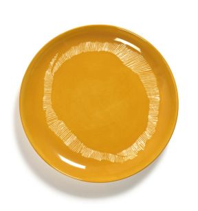 Assiette plate rond sunny yellow - stripes blanc grès émaillé Ø 19 cm Feast By Ottolenghi Serax