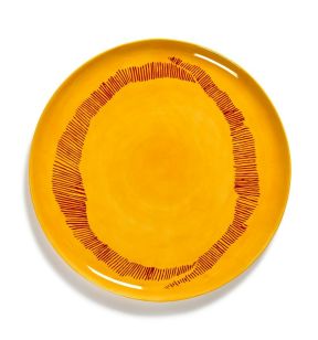 Assiette plate rond sunny yellow - stripes rouge grès émaillé Ø 35 cm Feast By Ottolenghi Serax