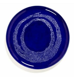 Plat bord rond lapis lazuli swirl - dots white geglazuurd aardewerk Ø 35 Feast By Ottolenghi Serax