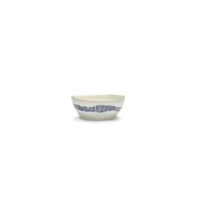 Bol rond blanc swirl - stripes bleu grès émaillé Ø 18 cm Feast By Ottolenghi Serax
