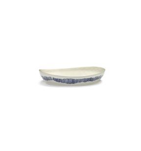 Plat rond blanc swirl - stripes bleu grès émaillé Ø 30 cm Feast By Ottolenghi Serax