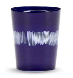 Theekop rond lapis lazuli swirl - stripes white geglazuurd aardewerk 33 cl Ø 8.5 Feast By Ottolenghi Serax