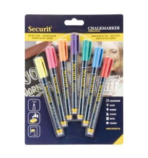 Verpakking met 7 gekleurde krijtmarkers met fijne punt Securit