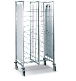 Chariot cafétéria beige inox 2 colonnes 12 plateaux entrée côte à côte Tournus