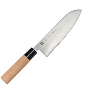 Couteau santoku 17 cm acier bois unie Haiku