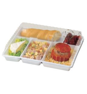 Plateau repas rectangulaire blanc plastique 32x26x3,5 cm Alphaform (50 pièces)