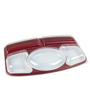 Kit plateau repas 5 compartiments rectangulaire rouge plastique 42x26,4x6,5 cm Alphaform (15 pièces)
