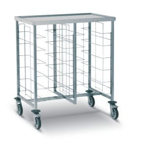 Chariot cafétéria beige inox 2 colonnes 6 plateaux entrée côte à côte Tournus