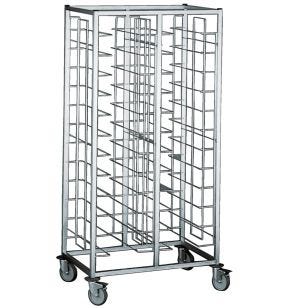 Chariot cafétéria beige inox 2 colonnes 12 plateaux entrée côte à côte