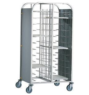 Wagen cafeteria grijs inox 2 kolommen 12 plateau naast elkaar Saint Romain