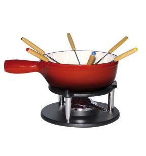 Fondueservies 6 personen rood gietijzer 22.5
