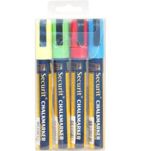 Feutres craie couleurs assorties bleu Securit (4 pièces)
