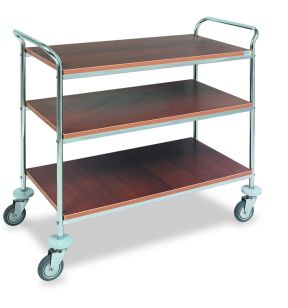 Chariot de service 3 plateaux brun bois Rocam