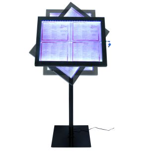 Porte-menu lumineux rectangulaire noir 4 pages led Securit