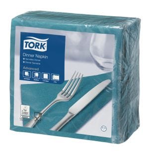 Serviette bleu pétrole ouate de cellulose 39x39 cm Tork (150 pièces)