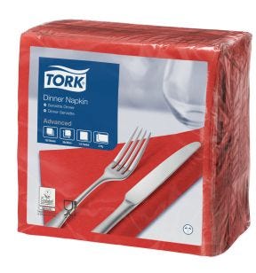 Serviette rouge ouate de cellulose 39x39 cm Tork (150 pièces)