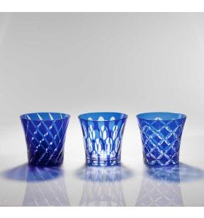 Lage beker blauw glas 27 cl Gobelet Twins Geminiano Cozzi Venezia 1765