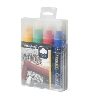 Paquet de 4 feutres craie couleur pointe large waterproof bleu Securit