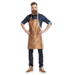Leren schort met borststuk beige Eén maat Chaud Devant