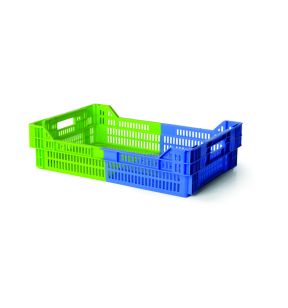 Open box Zonder deksel blauw plastic xx15.3 27 L geperforeerde bodem geperforeerde wanden Gilac