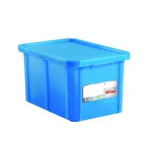 Stapelbare bak With cover blauw plastic xx33 55 L vaste bodem volle wanden Gilac