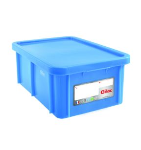 Stapelbare bak With cover blauw plastic xx23 35 L vaste bodem volle wanden Gilac