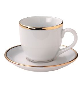 Tasse à expresso rond blanc en porcelaine Roma Filet Or