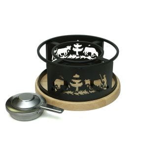 ALPES kachel met houten onderstel rond inox Ø 21 cm