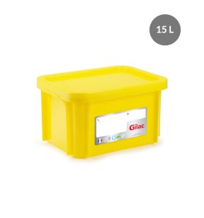 Stapelbare bak With cover geel plastic xx23.5 15 L vaste bodem volle wanden Gilac
